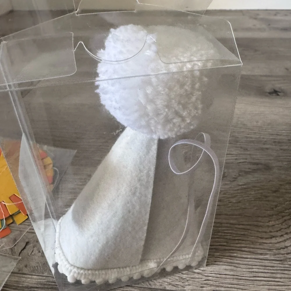 White and Blue Party Hat with Pom Pom